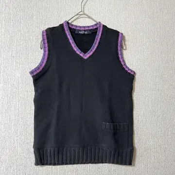 MACPHEE/블랙 V넥 베스트 이소재 포켓 부착