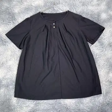 RHYME [ M ] 반팔 블라우스 상의 블랙 얇은 소재 여성용 U넥