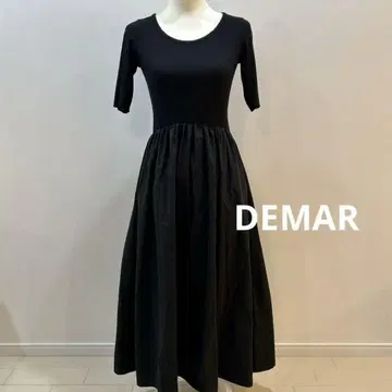 DEMAR 블랙 리브 티셔츠 원피스 5부 소매