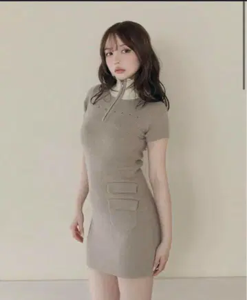 ANDMARY 앤드마리 그레이 니트 원피스 반팔 하이넥