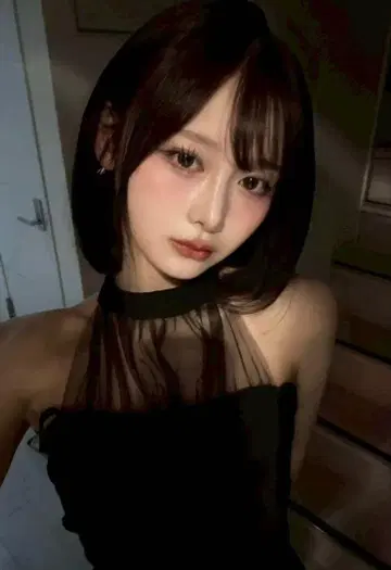 블랙 시어 홀터 리브 탑 냥코 착용