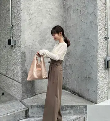 hinari 하이웨스트 리본 팬츠 모카