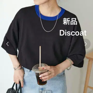 Discoat 반팔 니트 블랙/파랑 프리 사이즈