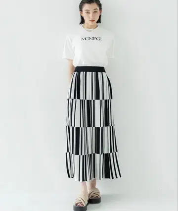 스트라이프 티어드 롱 스커트