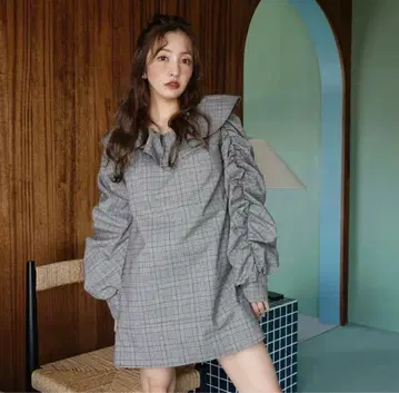ROSY LUCE FRILL DESIGN CHECK MINI DRESS
