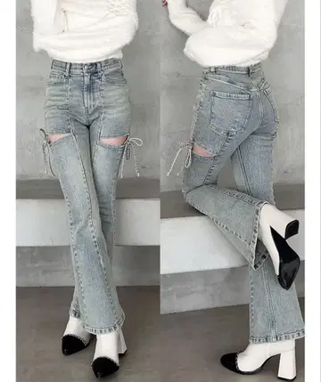 RESEXXY 컷 아웃 리본 데님 팬츠