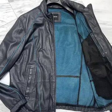 레어 2XL 최상급 램 가죽 휴고보스 가죽 자켓 안감 블루 다크 네이비