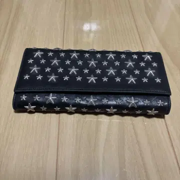 jimmy choo 스타 스터드 장식 블랙 레더 장지갑