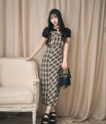 미셸 마카롱 앙상블 체크 원피스