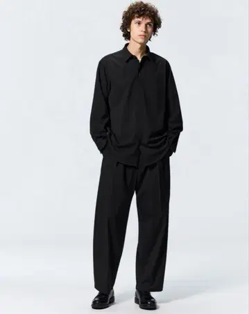 GU 블랙 와이드 팬츠 XXL 배럴 레그 슬랙스