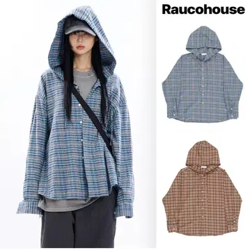 Raucohouse 후드 부착 체크 셔츠