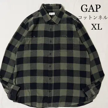 GAP 블록 체크 코튼 플란넬 셔츠 체크 셔츠 XL 블랙
