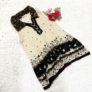 axes femme (M) 슬리브리스 튜닉 올 패턴 쉘 버튼