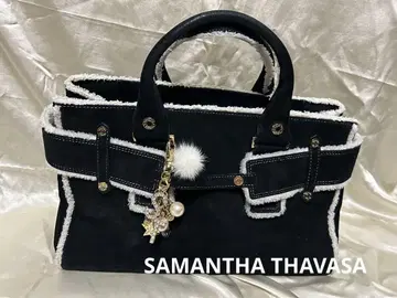 SAMANTHA THAVASA 블랙 스웨이드 백 퍼 참 포함