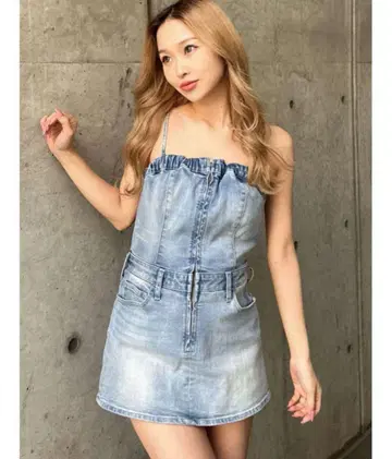 데님 스트랩 미니 원피스
