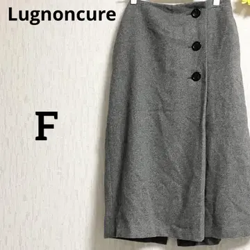 Lugnoncure 그레이 버튼 포함 스커트 무릎 기장 프리 두꺼운 원단