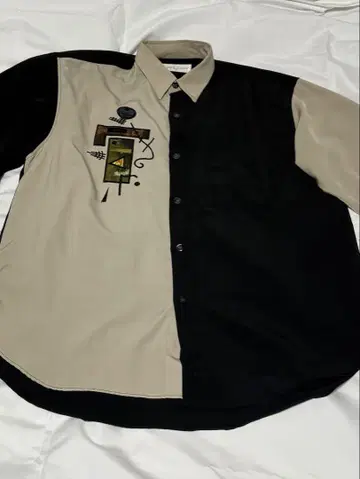 아트 자수 투톤 긴팔 셔츠