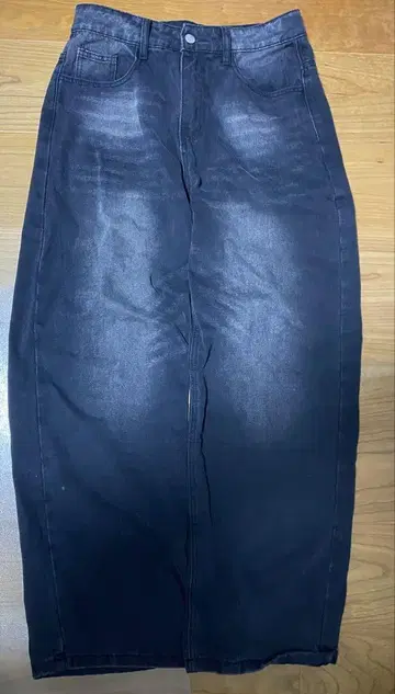 블랙 슈퍼 배기 데님 팬츠
