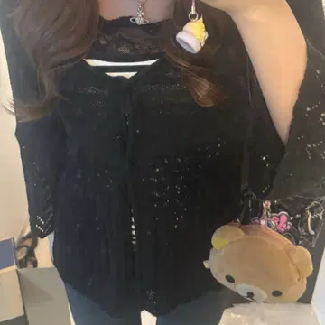 블랙 레이스 편직 플레어 소매 가디건 헤이세이 y2k