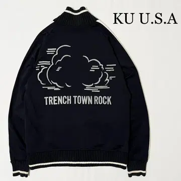 쿠 KU U.S.A 백 프린트 트랙 자켓 블랙 화이트 M