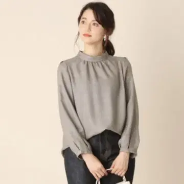 아나텔리어 스탠드 카라 블라우스 체크 블라우스 가을 겨울 월드