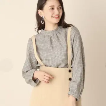 아나텔리어 스탠드 카라 블라우스 체크 블라우스 가을 겨울 월드