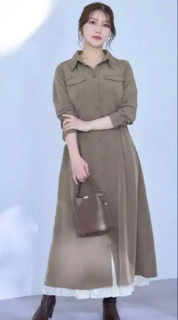 overE 96 드로스트 셔츠 원피스 모카키
