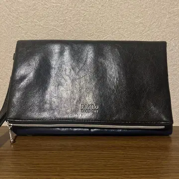 컨디션 최상 다케오 키쿠치 클러치백 세컨드 백 가죽 블랙 블랙 파랑