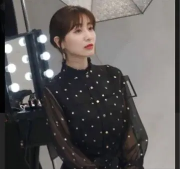 가격 인하 도트 튤 롱 원피스