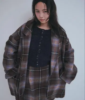 Andequal 체크 오버 재킷 블루