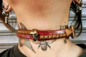 빈티지 80s 하드코어 펑크 록 놋쇠 스컬 스터드 가죽 초커