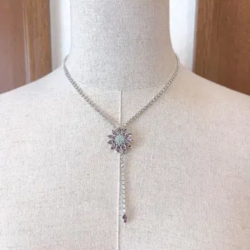 SWAROVSKI 스와로브스키 목걸이 꽃 플라워 Y자 실버
