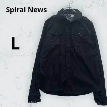 스파이럴 뉴스 긴팔 셔츠 L 블랙 코튼 100% 옷깃 와이어 겉옷