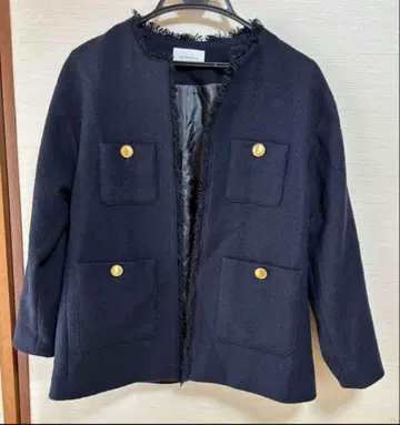 그린 라벨 릴랙싱 네이비 네이비 트위드 노카라 자켓