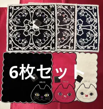 ANNA SUI 고양이 디자인 손수건 6개 세트 미사용
