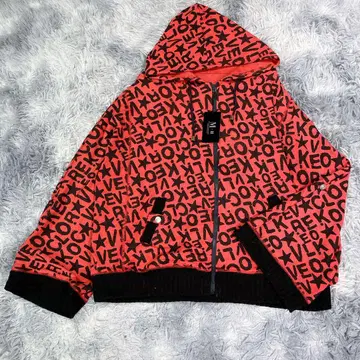 M-II [4L] 풀 집업 후드티 레드 알파벳 패턴 빅 사이즈 봄/가을