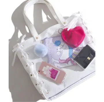 WEGO A3 이타백 레이어드 리본 데코 토트백 [ 화이트 ]