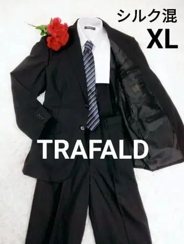 [ 실크 혼방 ] TRAFALD 셋업 수트 XL 블랙 섀도우 스트라이프