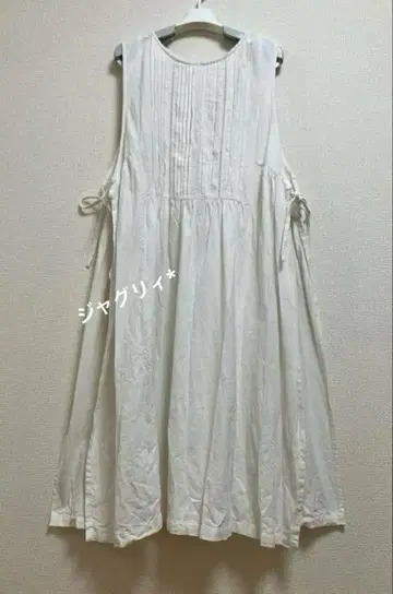 에이프런 원피스 사이드 오픈 리본 화이트