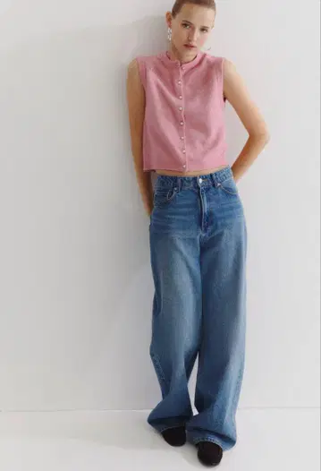 h&m 니트 베스트 핑크 멜란지 S 사이즈