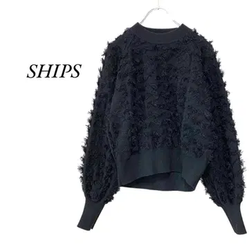 SHIPS 컷 자카드 프린지 니트 블랙 쉽스