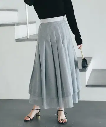 라 부티크 봉봉 스커트 롱 스커트 반짝이는 시어 턱 스커트