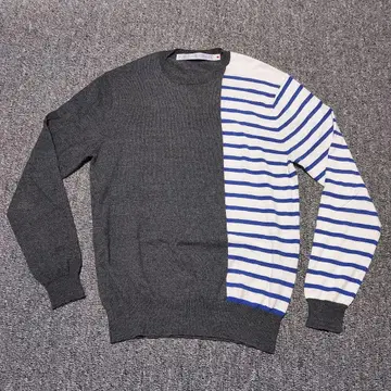 02DERIV 니트 스웨터 비대칭 보더 얇은 소재 그레이