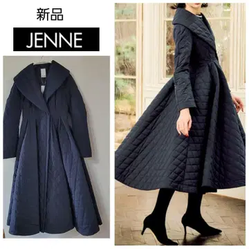 새상품 JENNE 프렌치 시크 퀼팅 플레어 코트 L 네이비