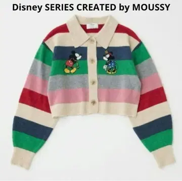 MOUSSY Disney 미키 자수 스트라이프 가디건