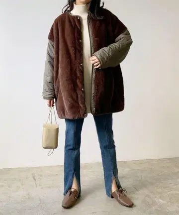 Lian 보아 퀼팅 자켓 브라운