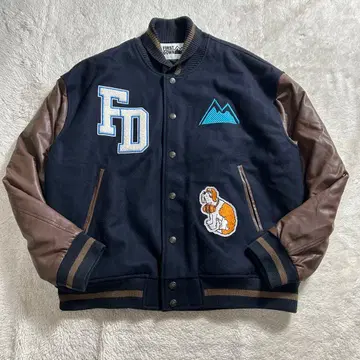 FIRST DOWN 바시티 자켓 네이비 브라운 와펜 빅 로고 XL