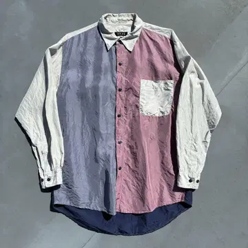 90s 실크 셔츠 클레이지 패턴 절개 긴팔 셔츠 멀티 컬러