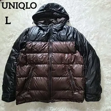 유니클로 프리미엄 다운 자켓 바이컬러 L 빅 블랙 브라운