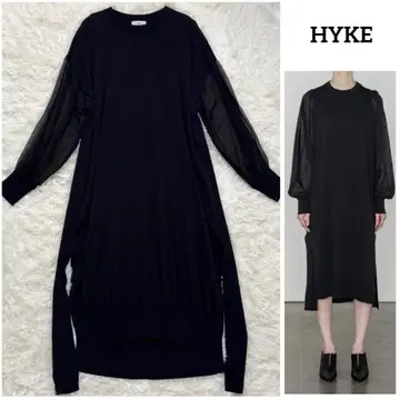 HYKE 하이크 시어 슬리브 크루넥 드레스 롱 원피스 23SS